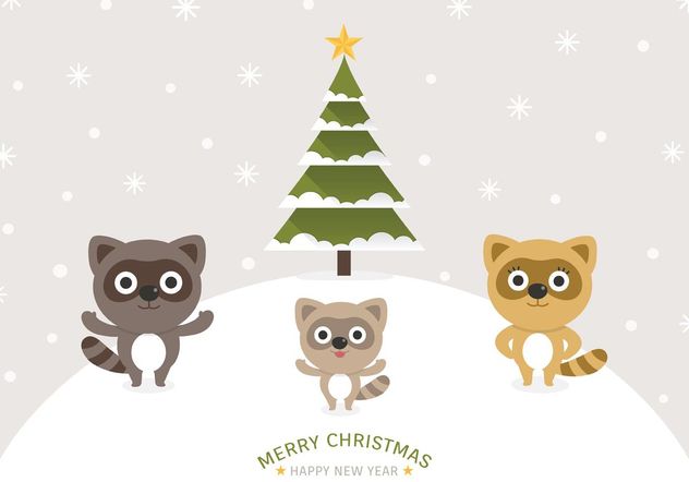 Free Cartoon Raccoons Christmas Vector Background - vector gratuit #158427